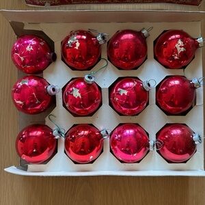 Vintage Shiny Brite Glass Christmas Ornaments Set of 12 Red Mixed Brands